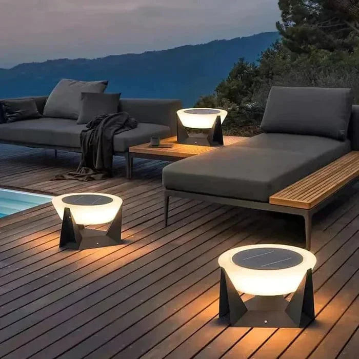 Black Square Solar Garden Lamp With Soft White Illuminated Top
