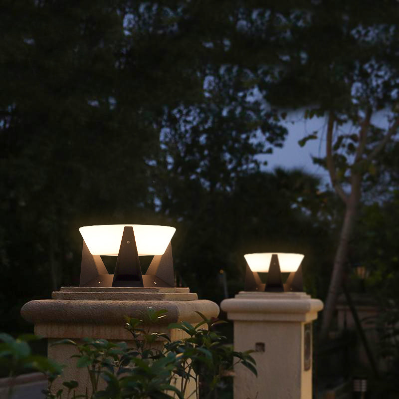 Black Square Solar Garden Lamp With Soft White Illuminated Top
