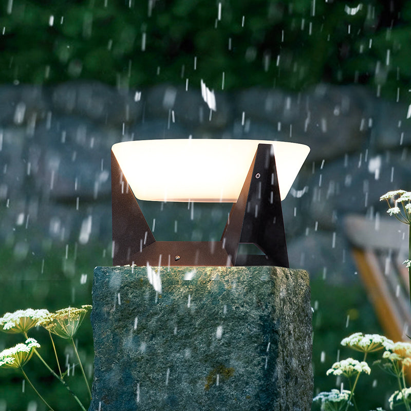 Black Square Solar Garden Lamp With Soft White Illuminated Top