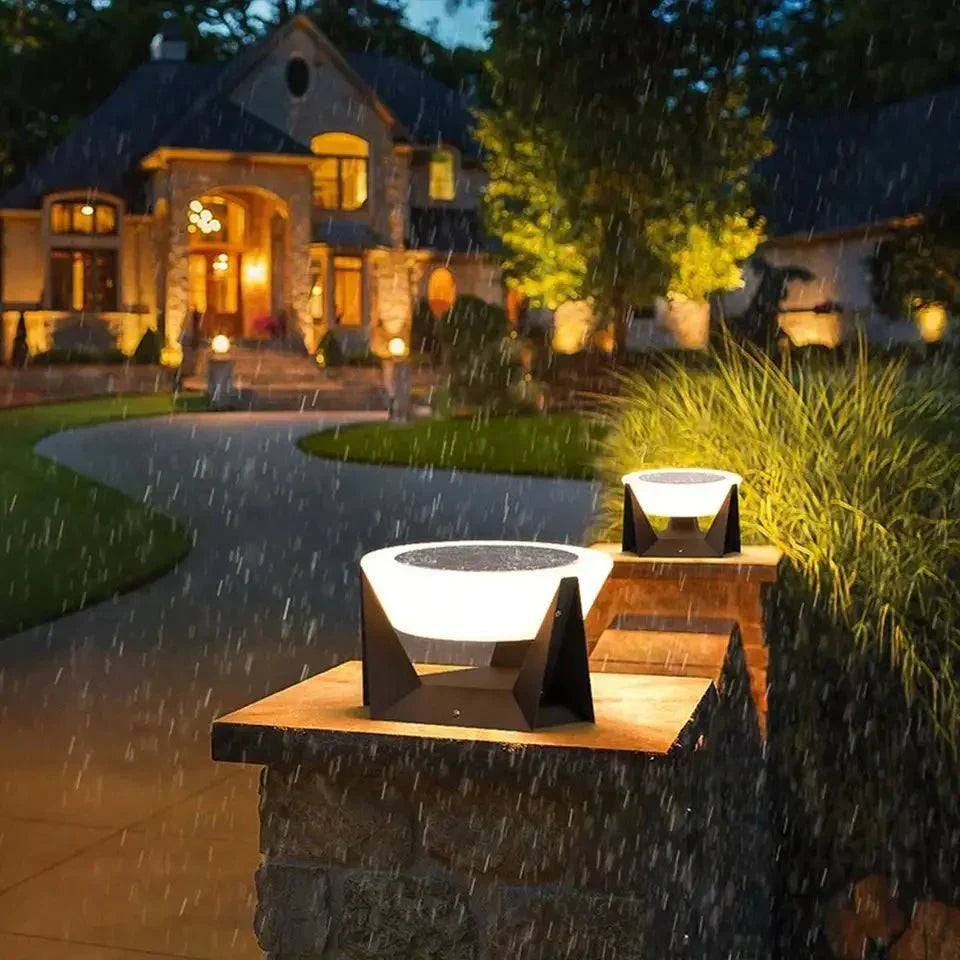 Black Square Solar Garden Lamp With Soft White Illuminated Top