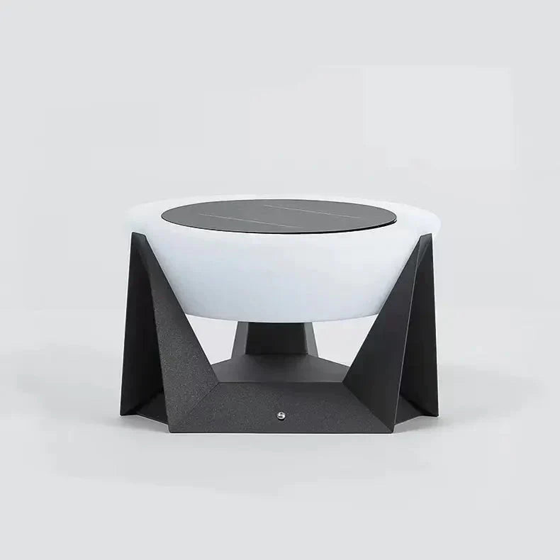 Black Square Solar Garden Lamp With Soft White Illuminated Top