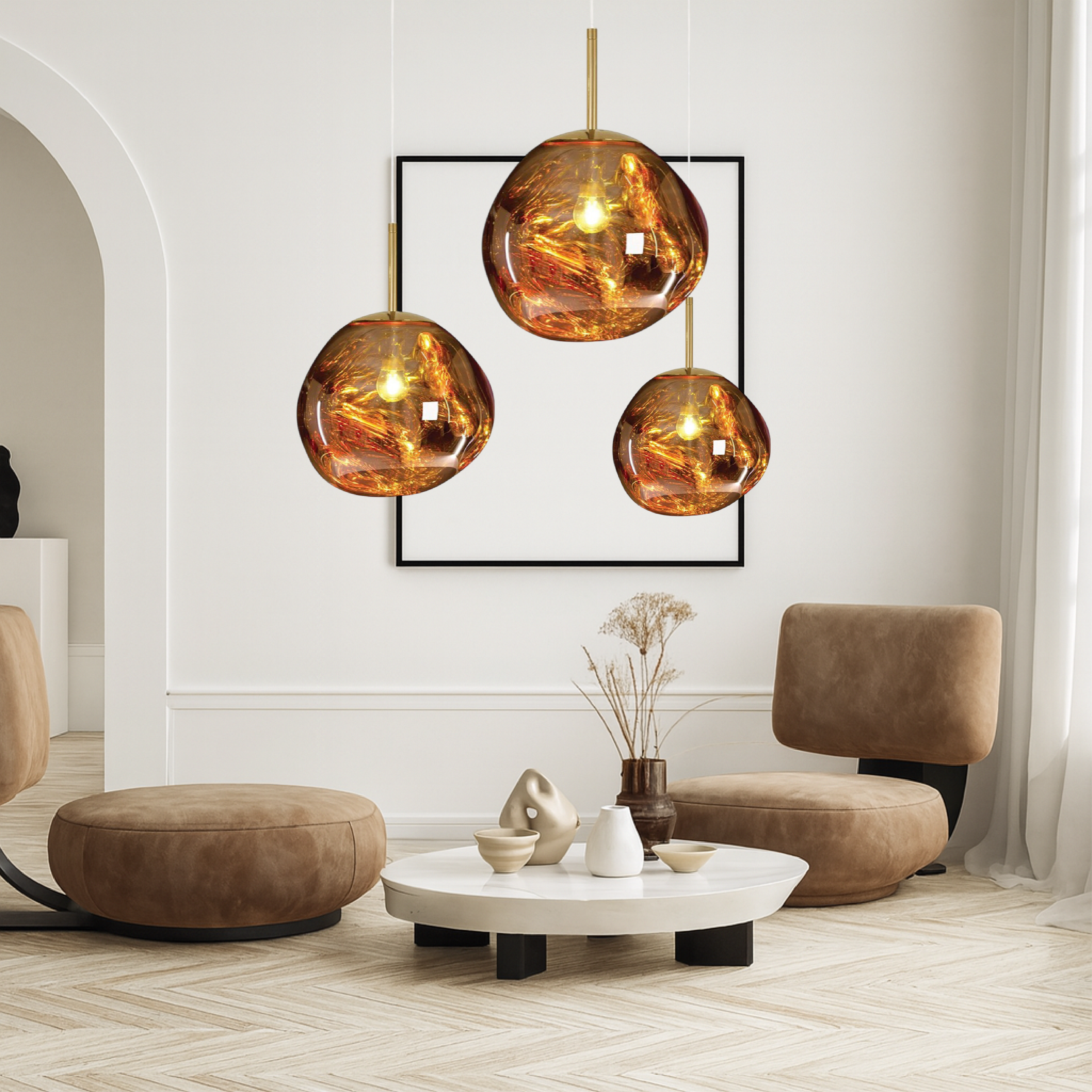 Clear Molten Glass Pendant Light With Modern Organic Globe Design