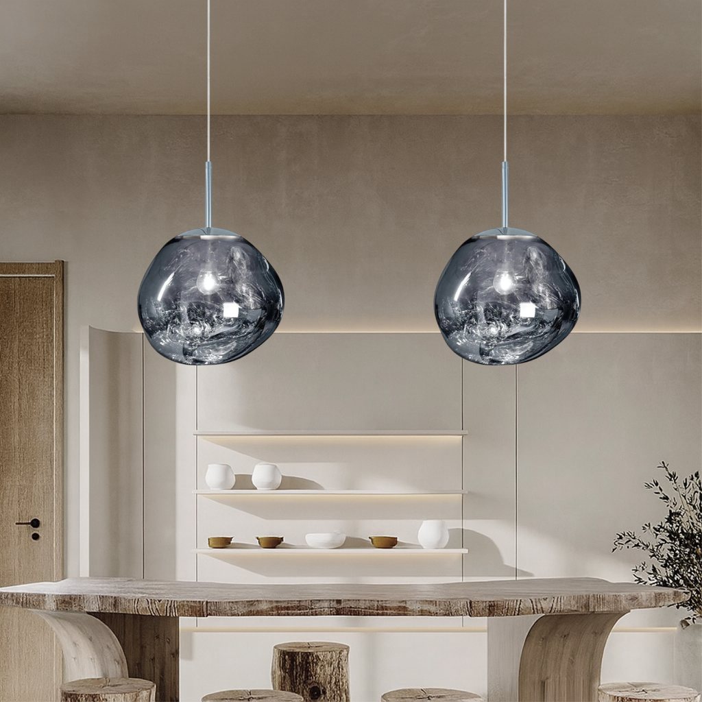 Clear Molten Glass Pendant Light With Modern Organic Globe Design