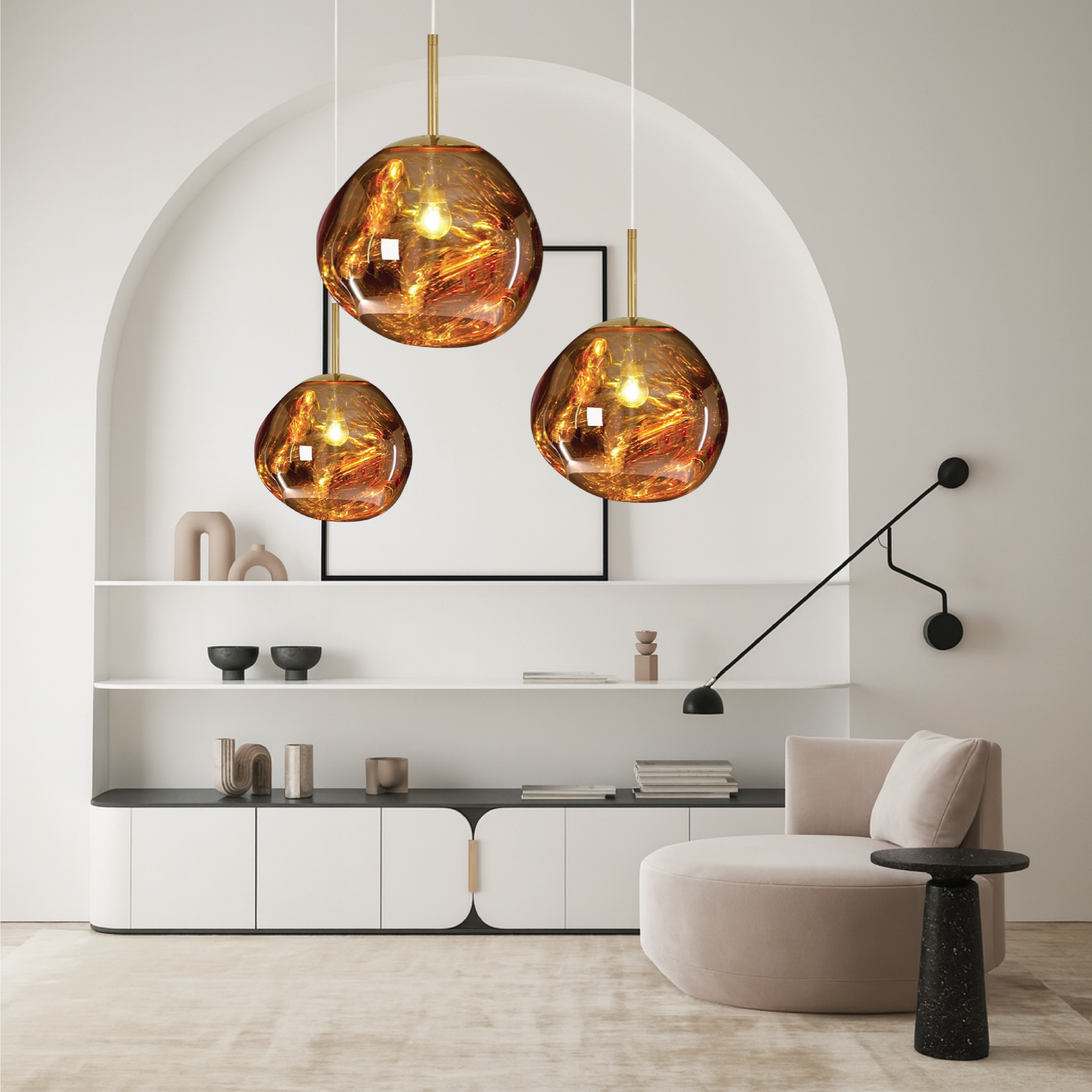 Clear Molten Glass Pendant Light With Modern Organic Globe Design