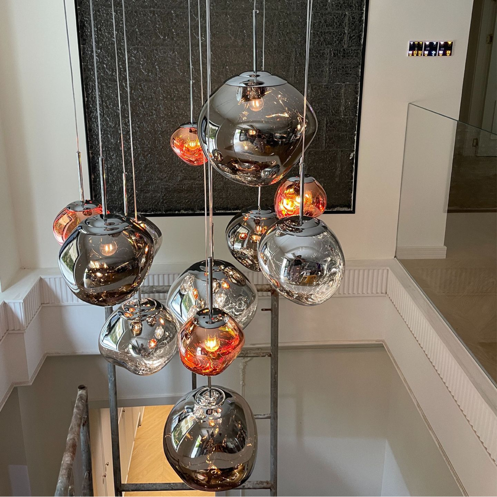 Clear Molten Glass Pendant Light With Modern Organic Globe Design