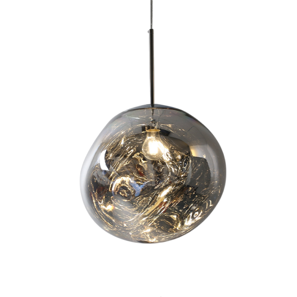 Clear Molten Glass Pendant Light With Modern Organic Globe Design