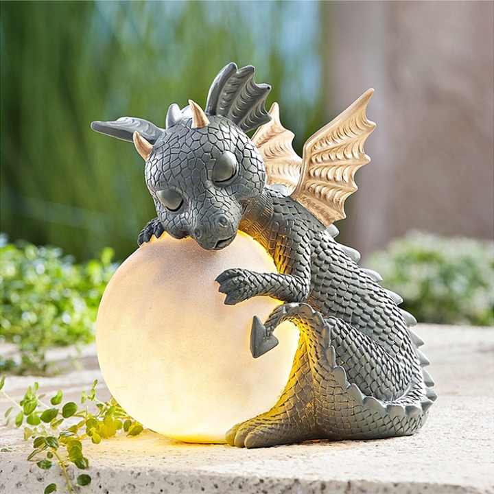 Dragon Guardian LED Table Lamp With Warm Glowing Orb Sculpture
