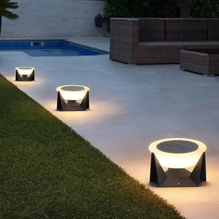 Black Square Solar Garden Lamp With Soft White Illuminated Top