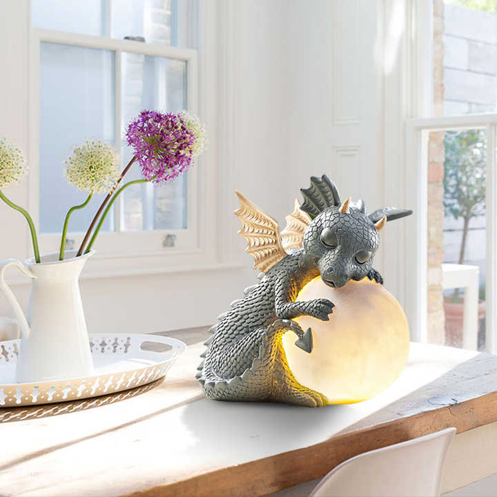 Dragon Guardian LED Table Lamp With Warm Glowing Orb Sculpture