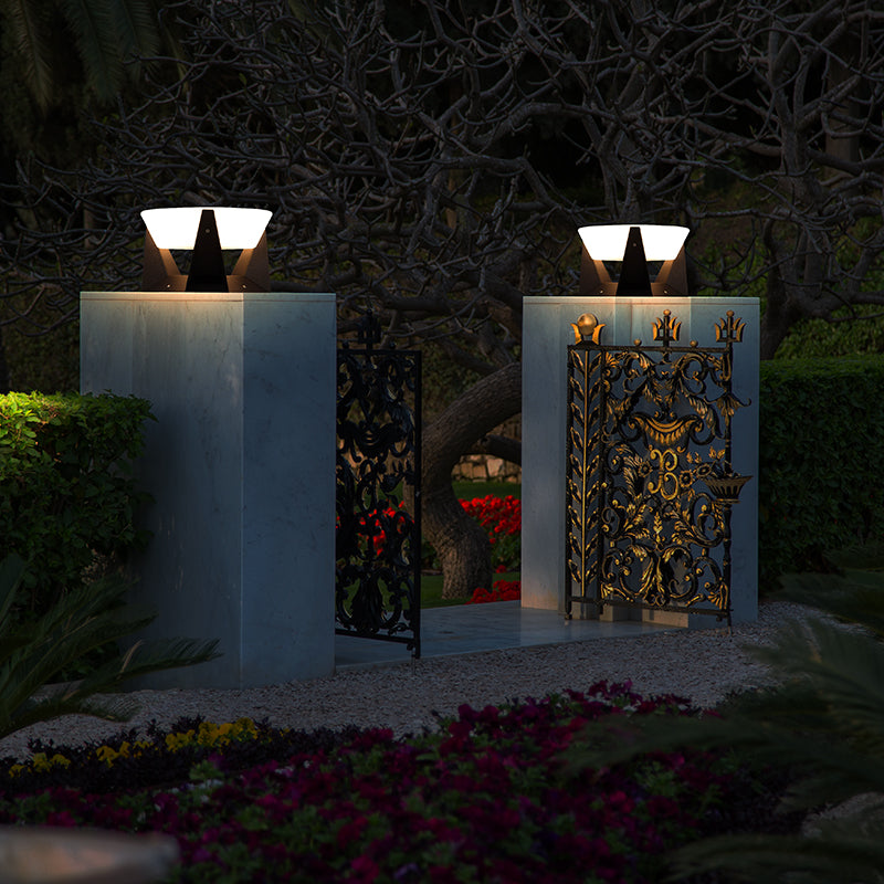 Black Square Solar Garden Lamp With Soft White Illuminated Top