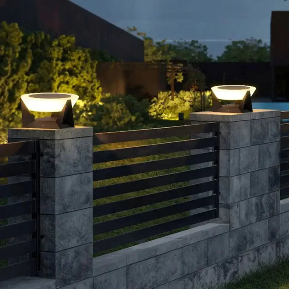 Black Square Solar Garden Lamp With Soft White Illuminated Top