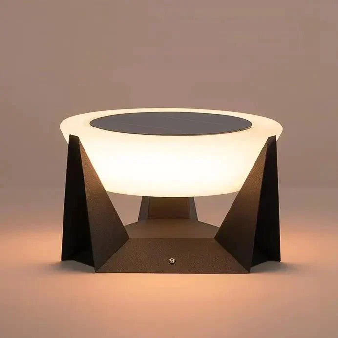 Black Square Solar Garden Lamp With Soft White Illuminated Top