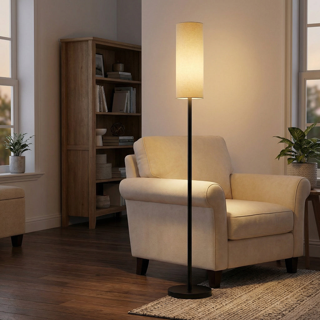 Minimalist Iron Body Linen Fabric Shade Modern Standing Floor Lamp