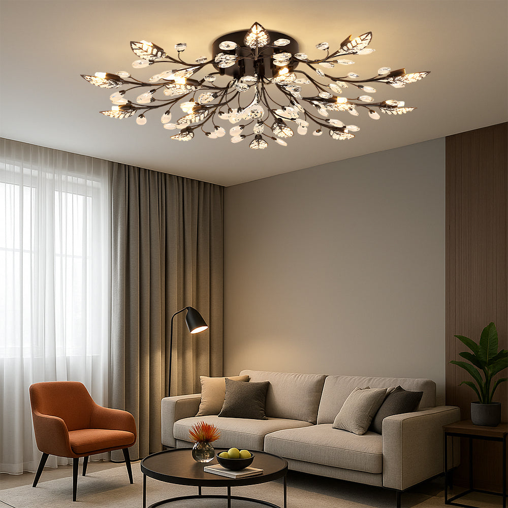 Luxura Six Light Clear Crystal Floral Ceiling Light Bronze Frame