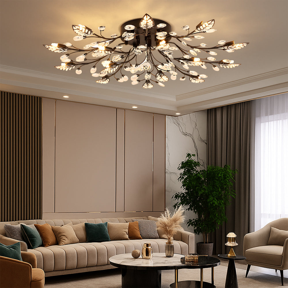 Luxura Six Light Clear Crystal Floral Ceiling Light Bronze Frame