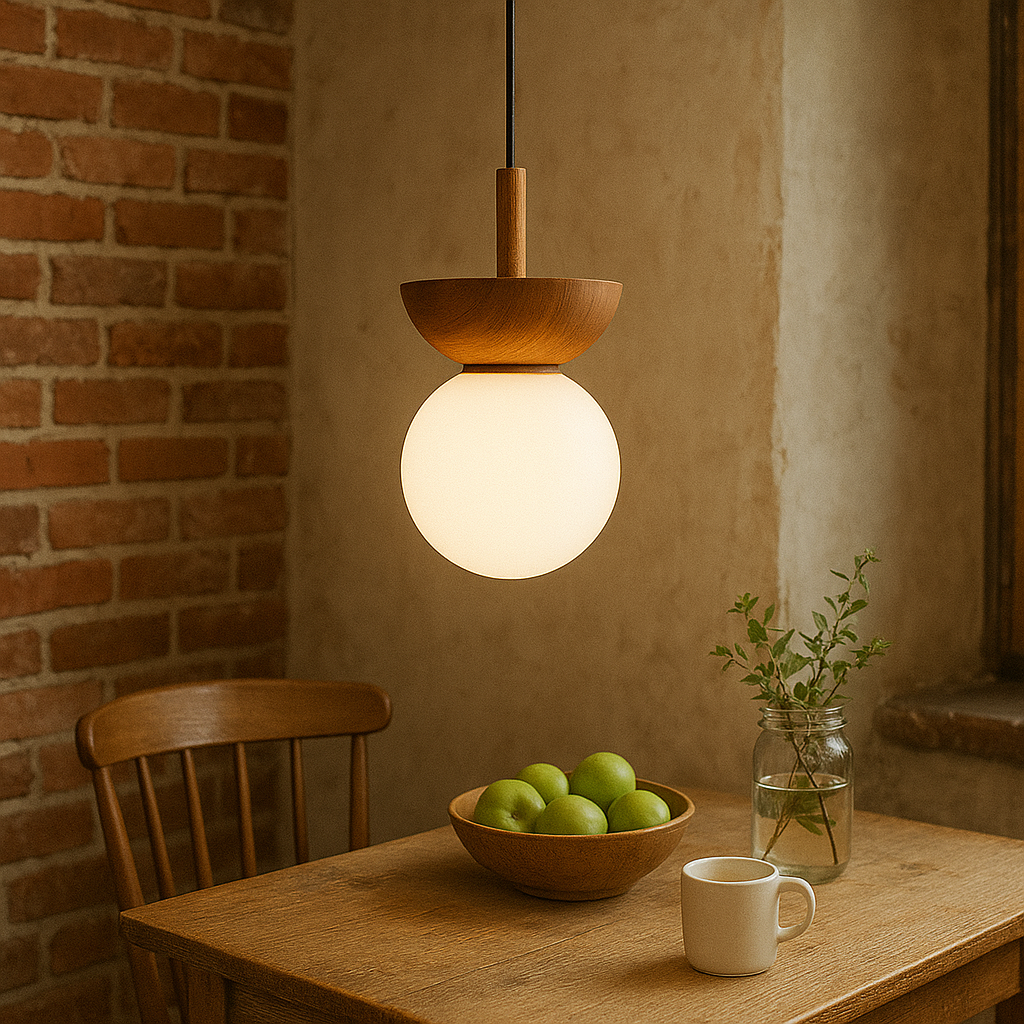 Indoor Japandi Wood Slatted Globe Pendant Light Black