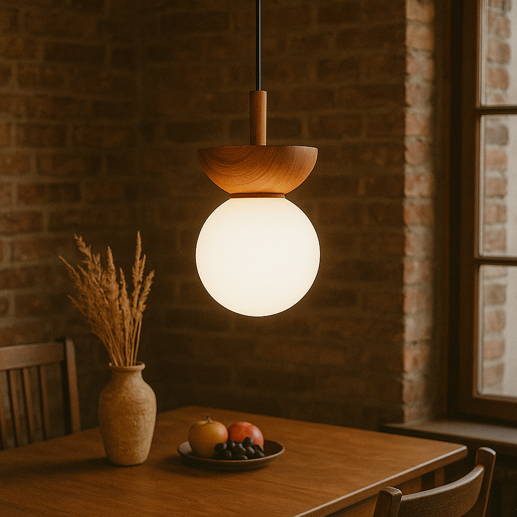 Indoor Japandi Wood Slatted Globe Pendant Light Black