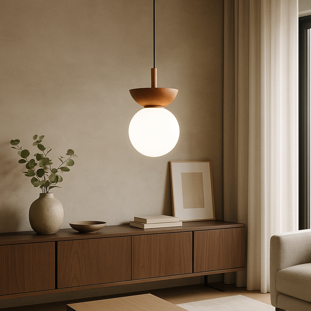 Indoor Japandi Wood Slatted Globe Pendant Light Black