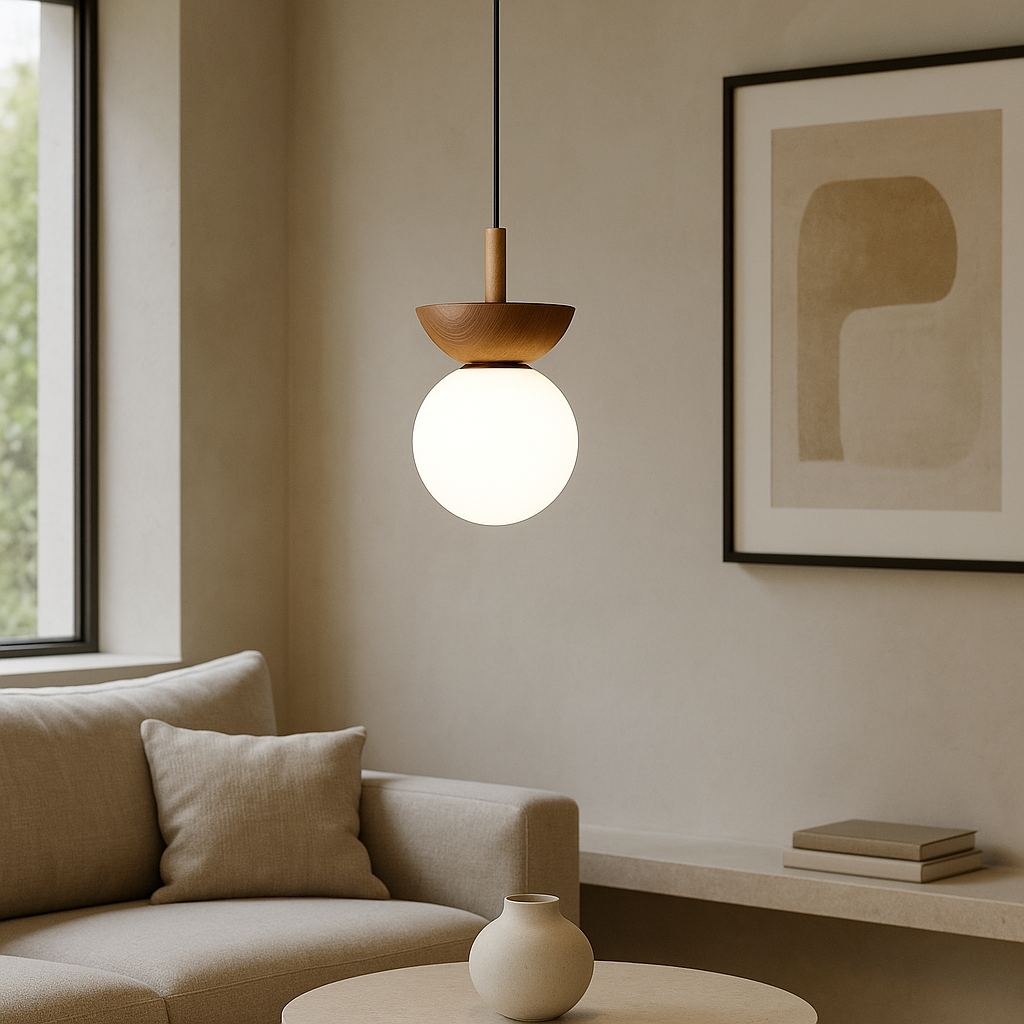 Indoor Japandi Wood Slatted Globe Pendant Light Black