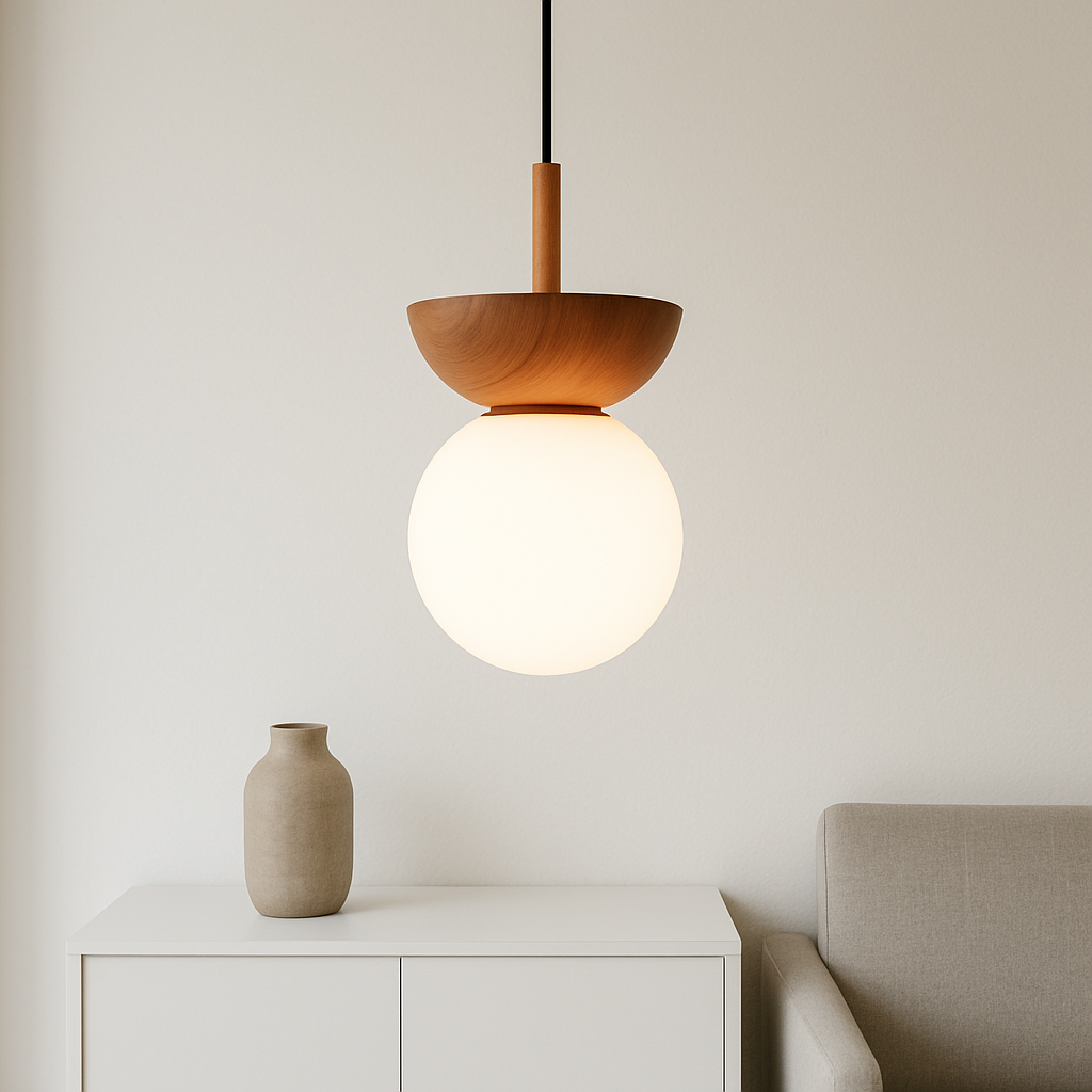Indoor Japandi Wood Slatted Globe Pendant Light Black