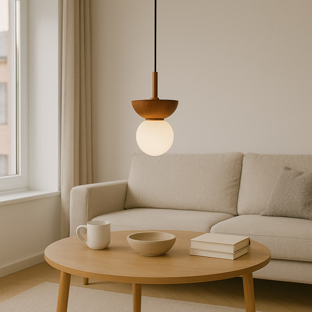 Indoor Japandi Wood Slatted Globe Pendant Light Black