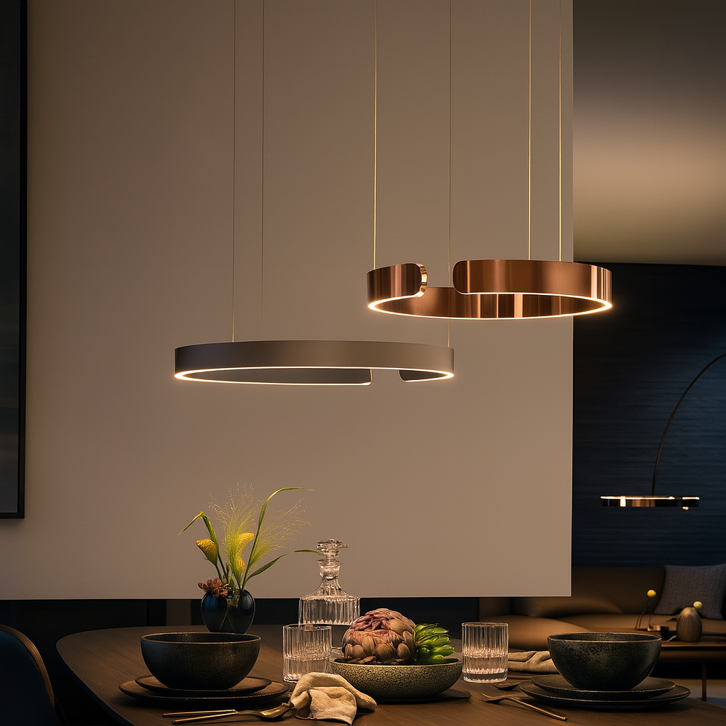 Modern LED Ring Pendant Light With Brushed Metal Finish And Adjustable Suspension
