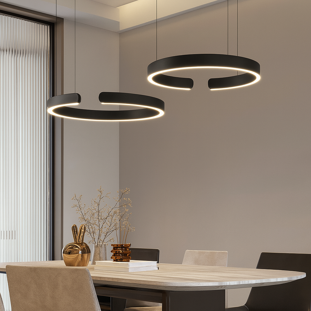 Modern LED Ring Pendant Light With Brushed Metal Finish And Adjustable Suspension