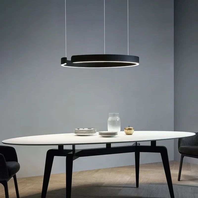 Modern LED Ring Pendant Light With Brushed Metal Finish And Adjustable Suspension