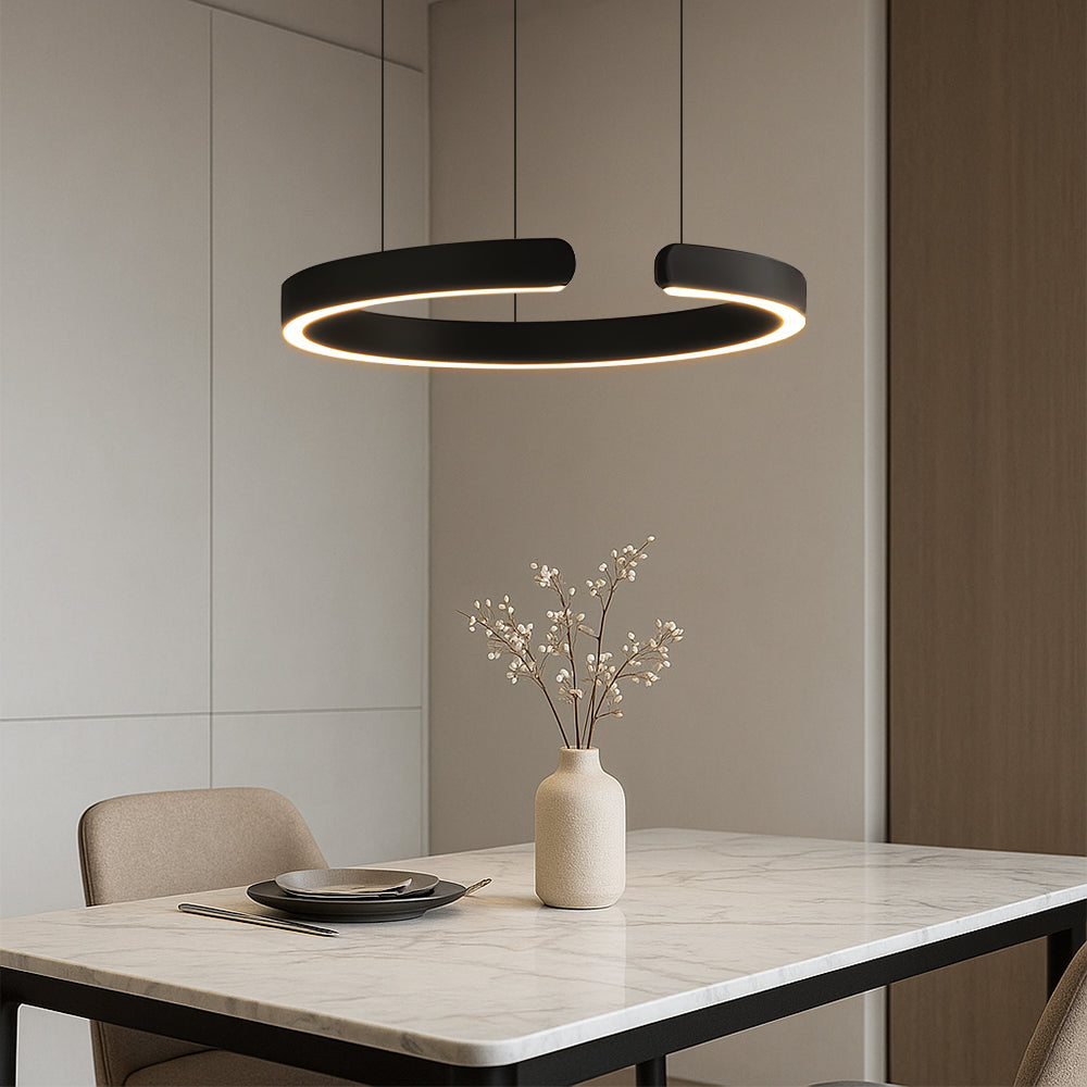 Modern LED Ring Pendant Light With Brushed Metal Finish And Adjustable Suspension
