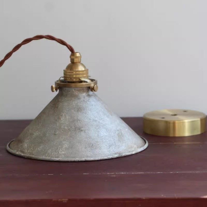 Vintage Rustic Industrial Hanging Pendant Light With Metal Cone Shade