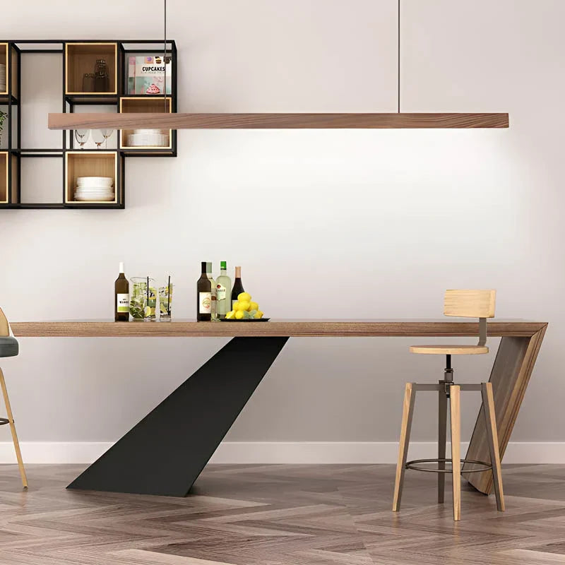 Modern Wooden Led Linear Pendant Light With Adjustable Suspension Cable