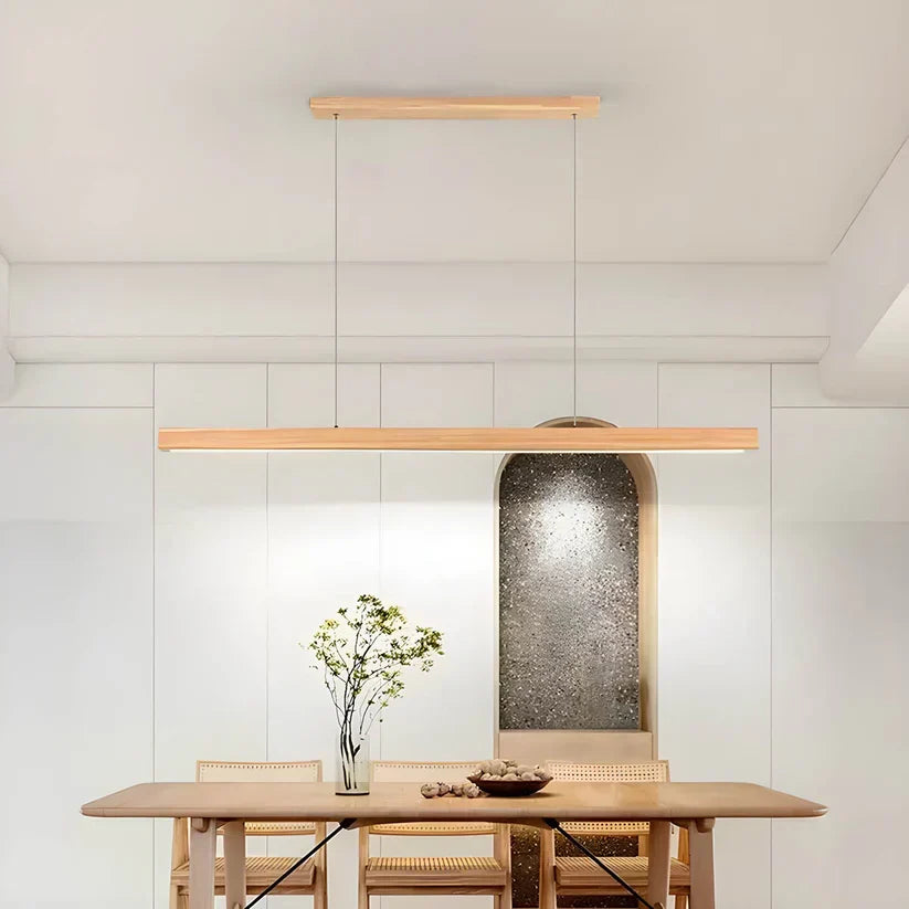 Modern Wooden Led Linear Pendant Light With Adjustable Suspension Cable