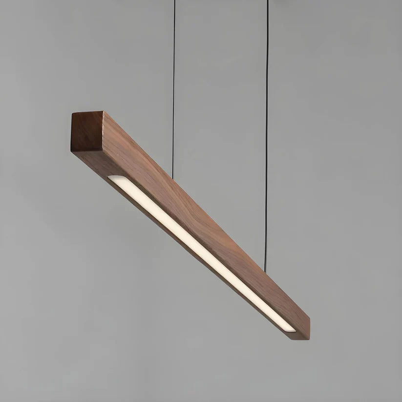 Modern Wooden Led Linear Pendant Light With Adjustable Suspension Cable