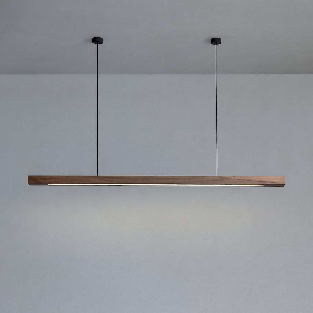 Modern Wooden Led Linear Pendant Light With Adjustable Suspension Cable