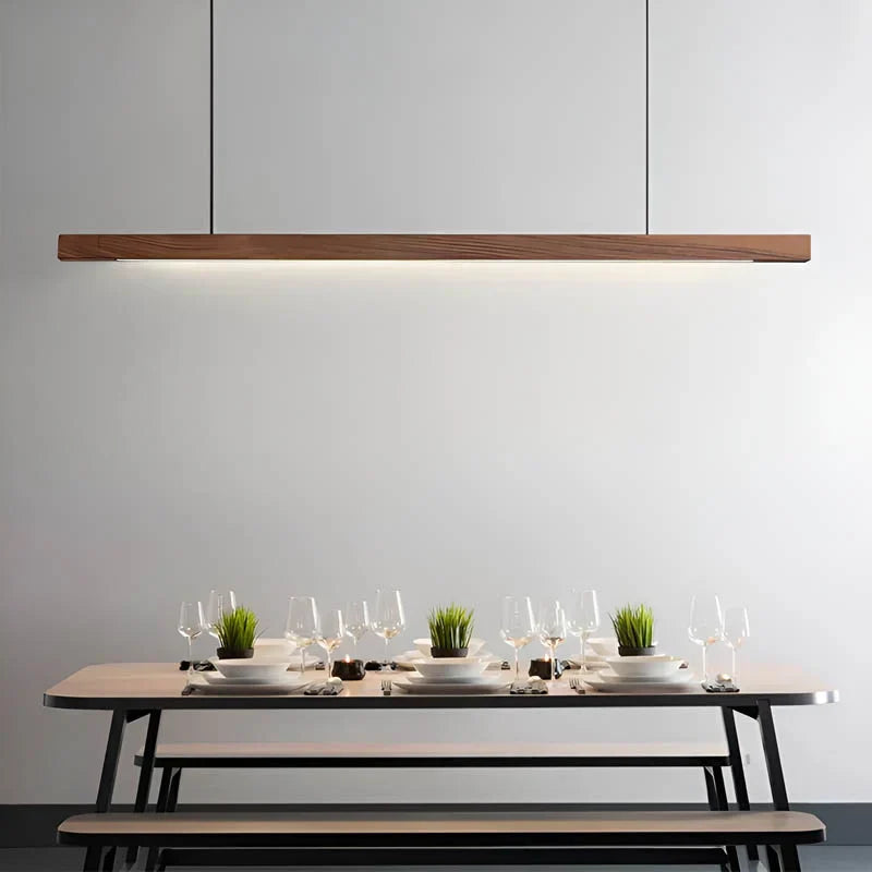 Modern Wooden Led Linear Pendant Light With Adjustable Suspension Cable