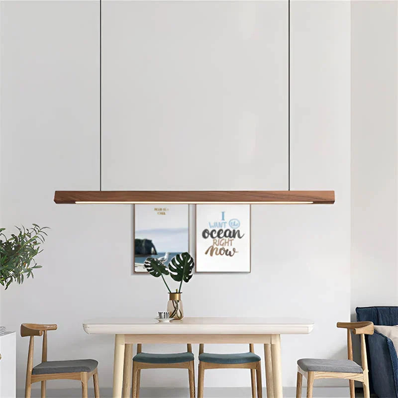 Modern Wooden Led Linear Pendant Light With Adjustable Suspension Cable