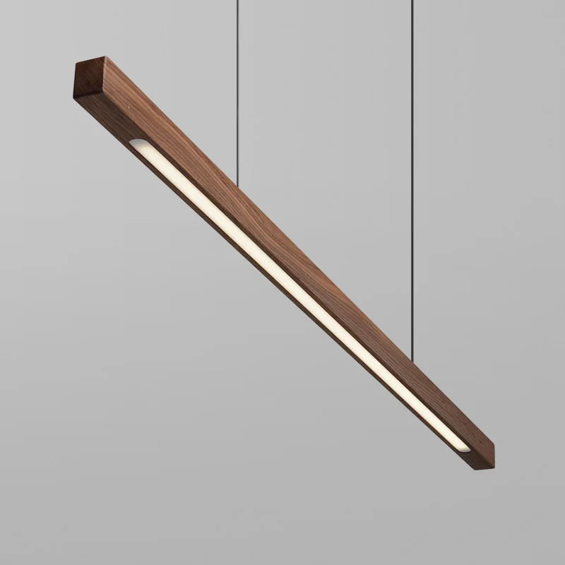 Modern Wooden Led Linear Pendant Light With Adjustable Suspension Cable