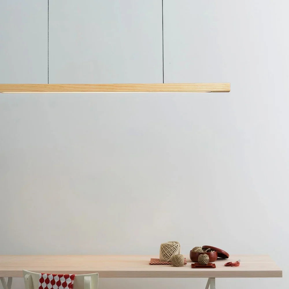 Modern Wooden Led Linear Pendant Light With Adjustable Suspension Cable