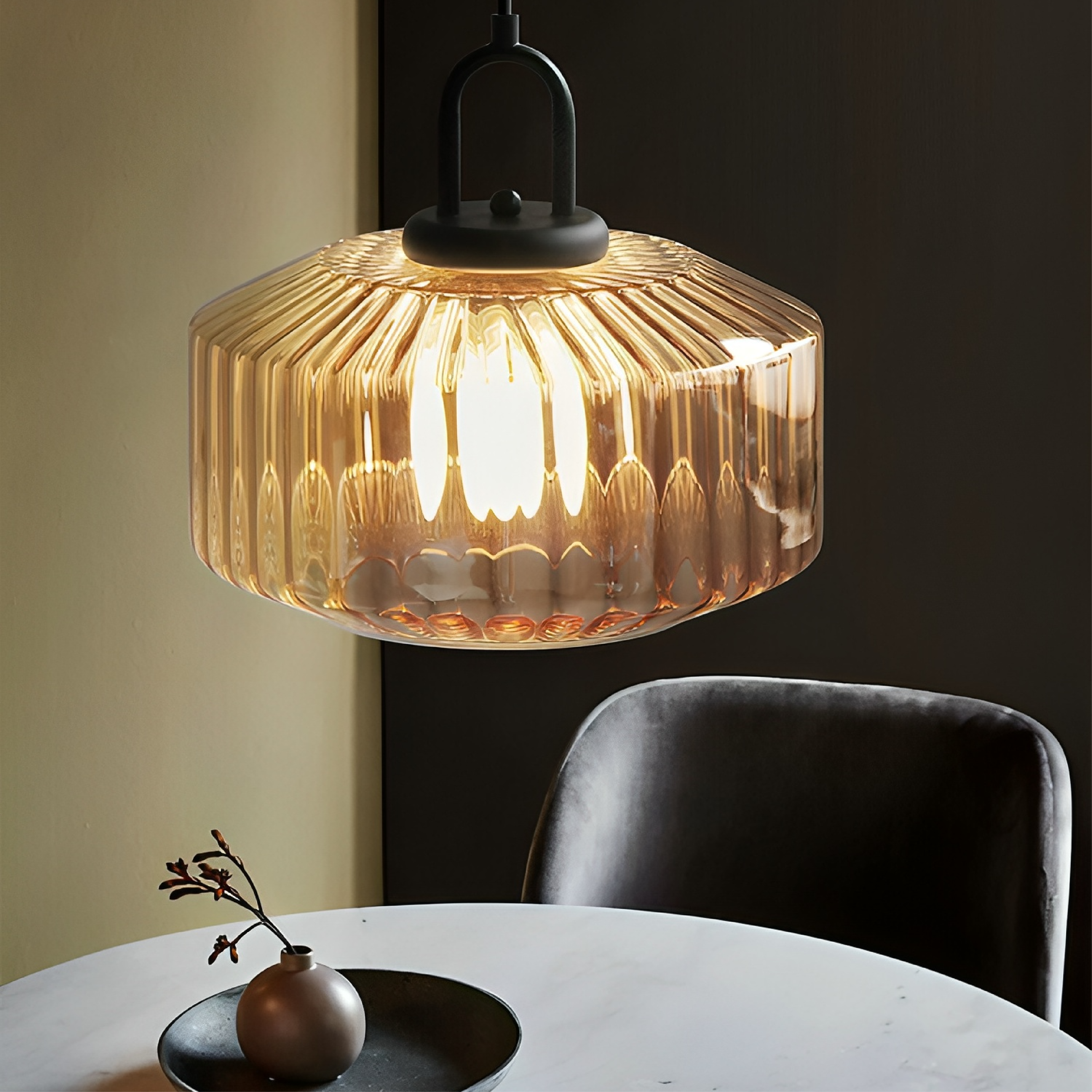 Modern Crystal-Cut Glass Pendant Light With Metal Frame