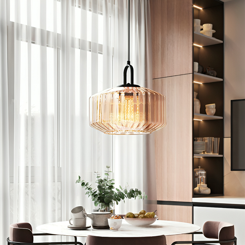 Modern Crystal-Cut Glass Pendant Light With Metal Frame