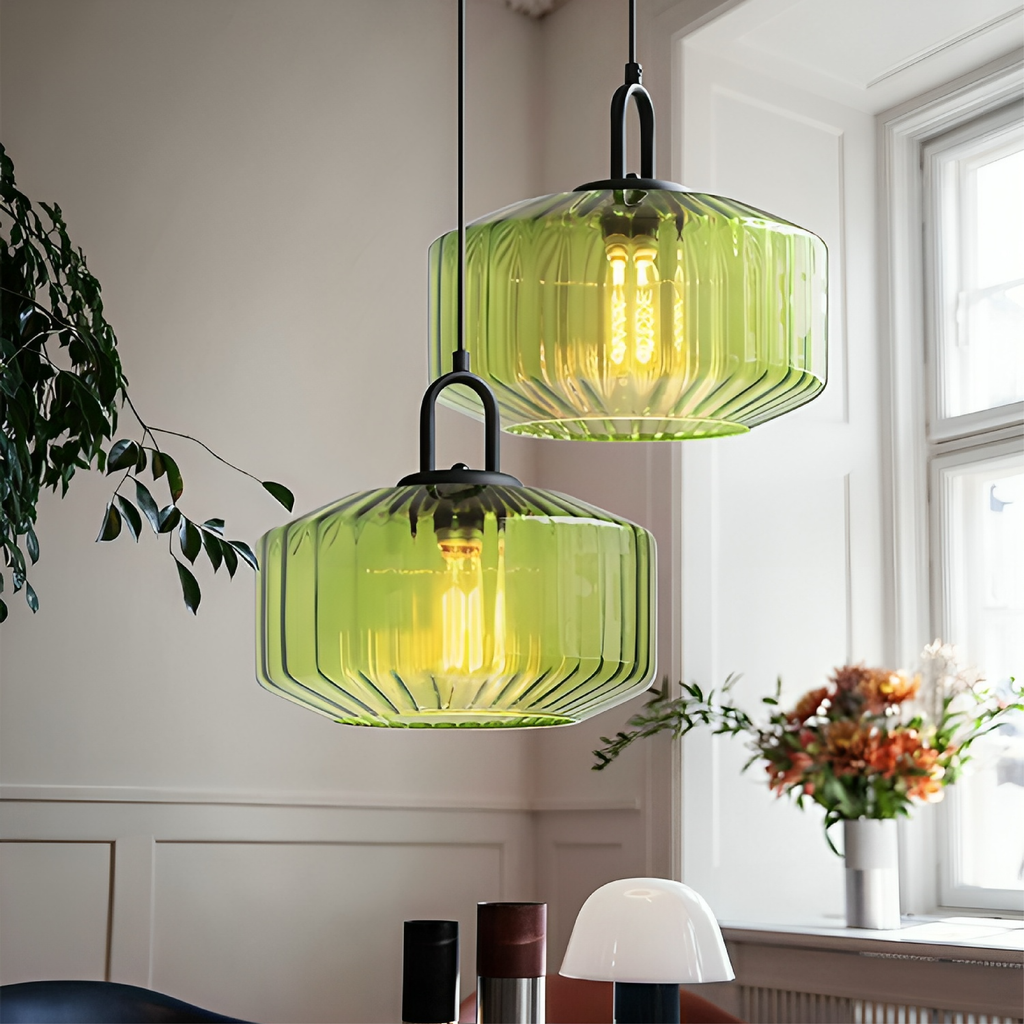 Modern Crystal-Cut Glass Pendant Light With Metal Frame