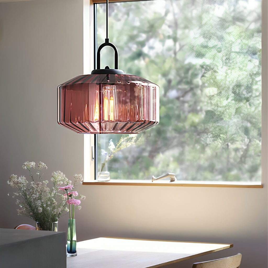 Modern Crystal-Cut Glass Pendant Light With Metal Frame
