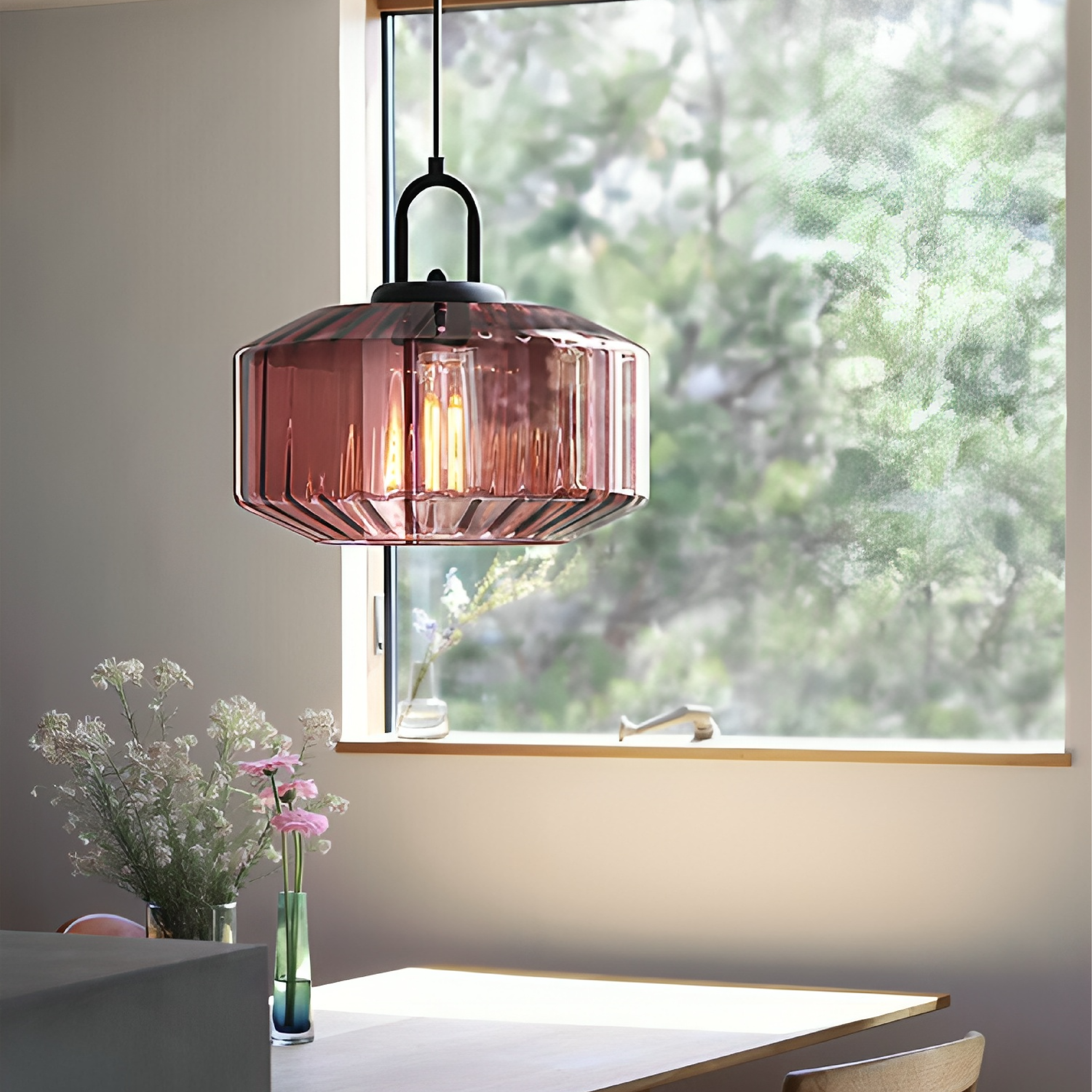 Modern Crystal-Cut Glass Pendant Light With Metal Frame