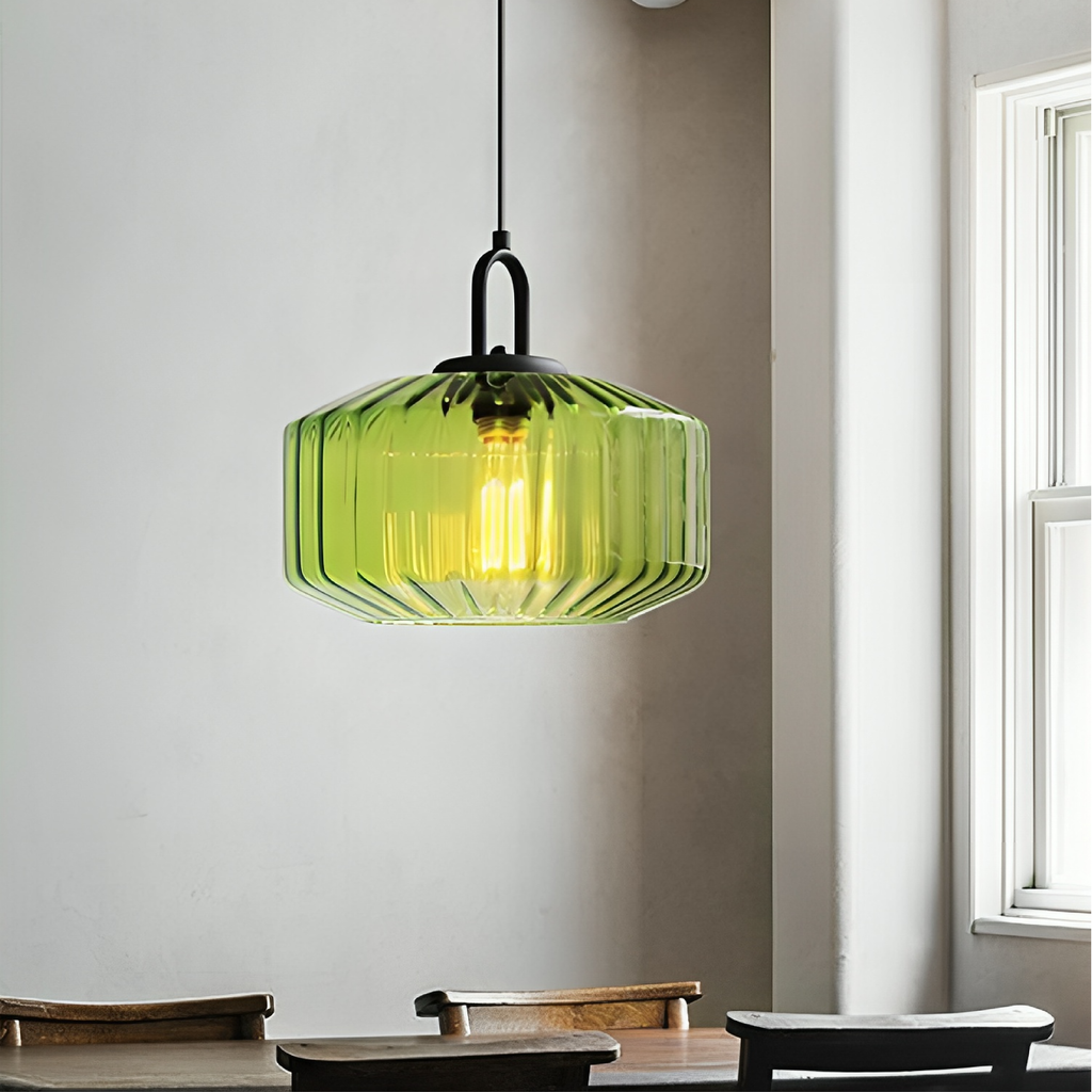 Modern Crystal-Cut Glass Pendant Light With Metal Frame