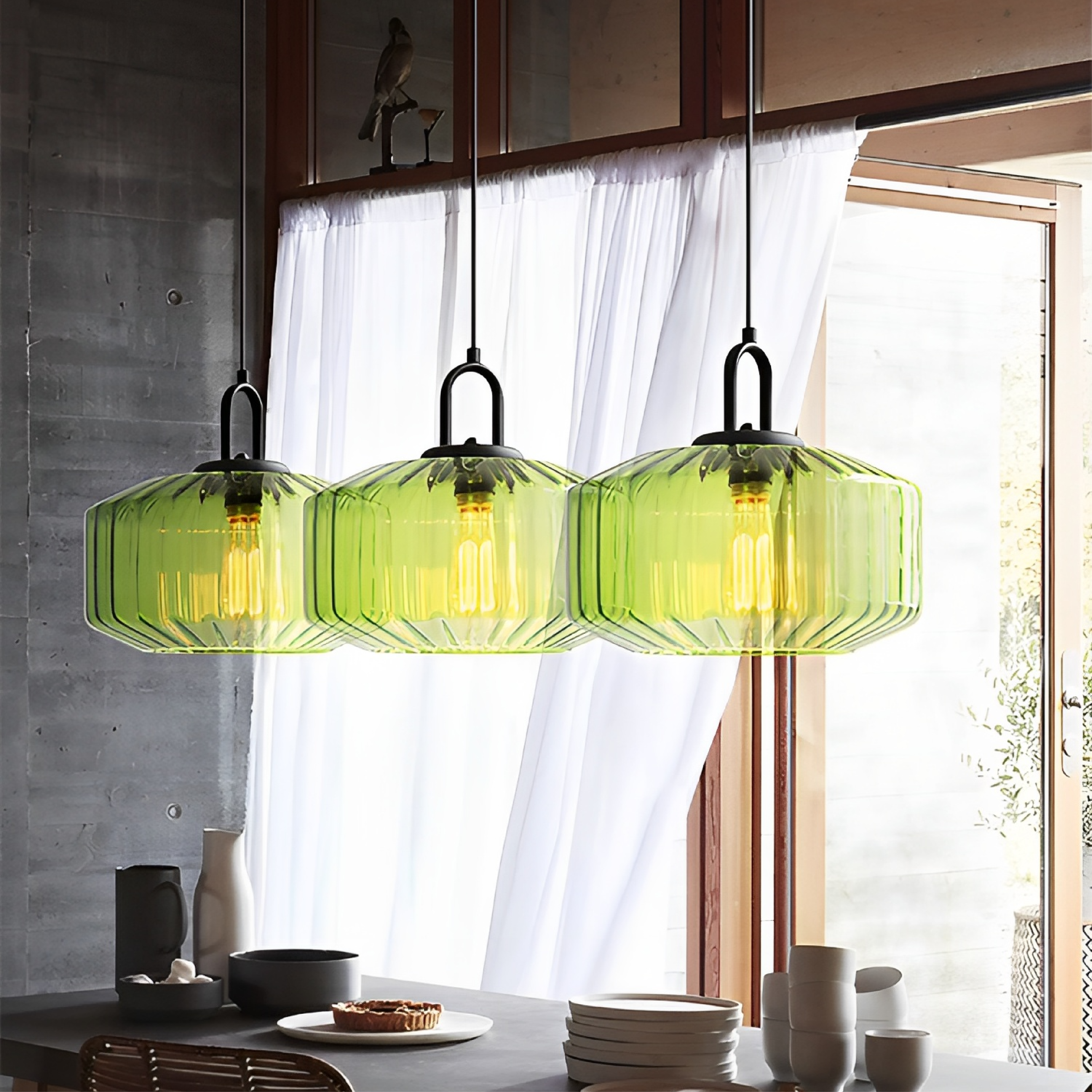 Modern Crystal-Cut Glass Pendant Light With Metal Frame