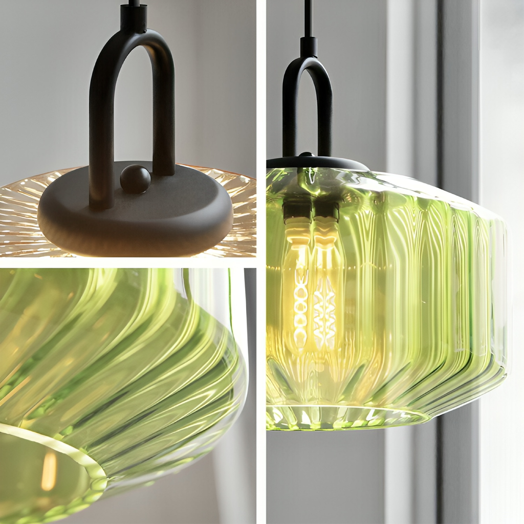 Modern Crystal-Cut Glass Pendant Light With Metal Frame