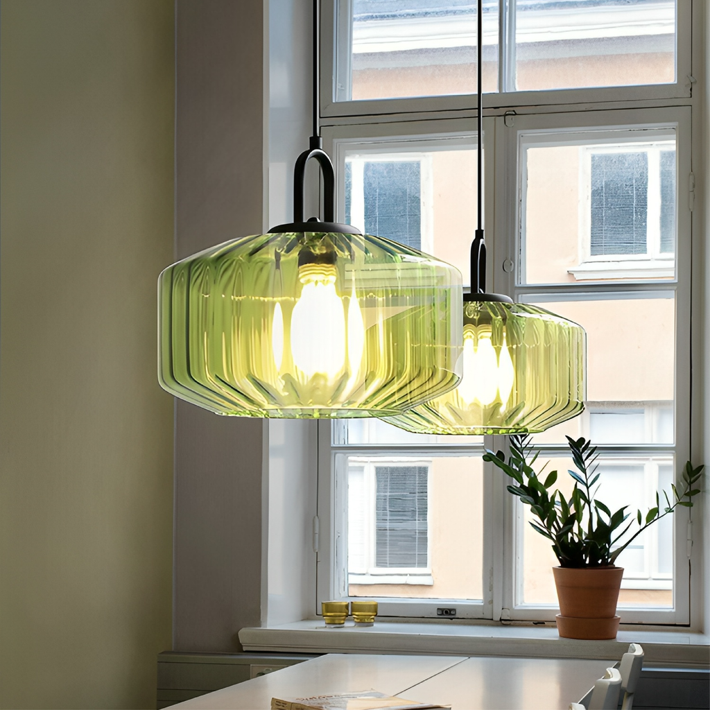 Modern Crystal-Cut Glass Pendant Light With Metal Frame