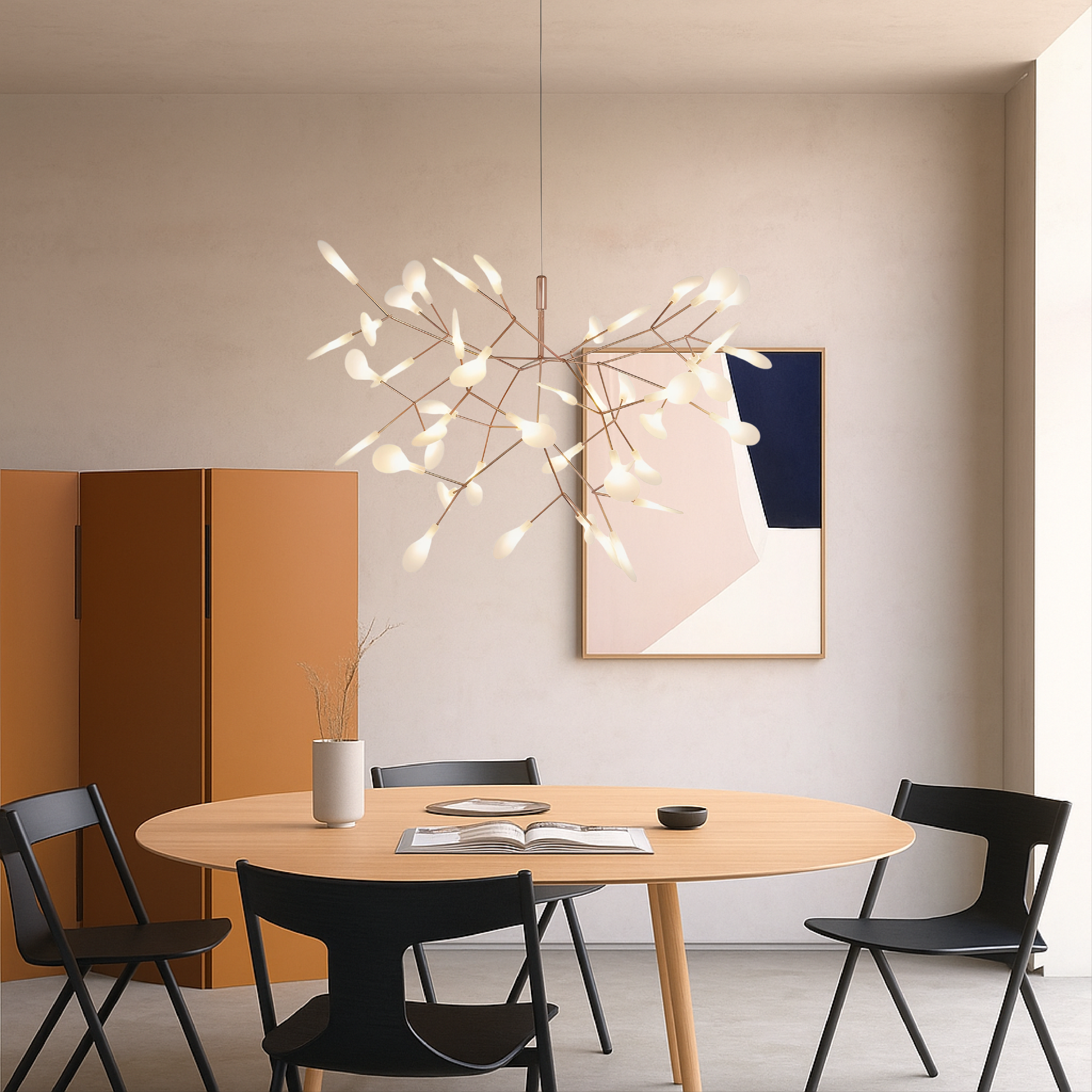 Rose Gold Firefly LED Acrylic Chandelier With Metal Branching Arms