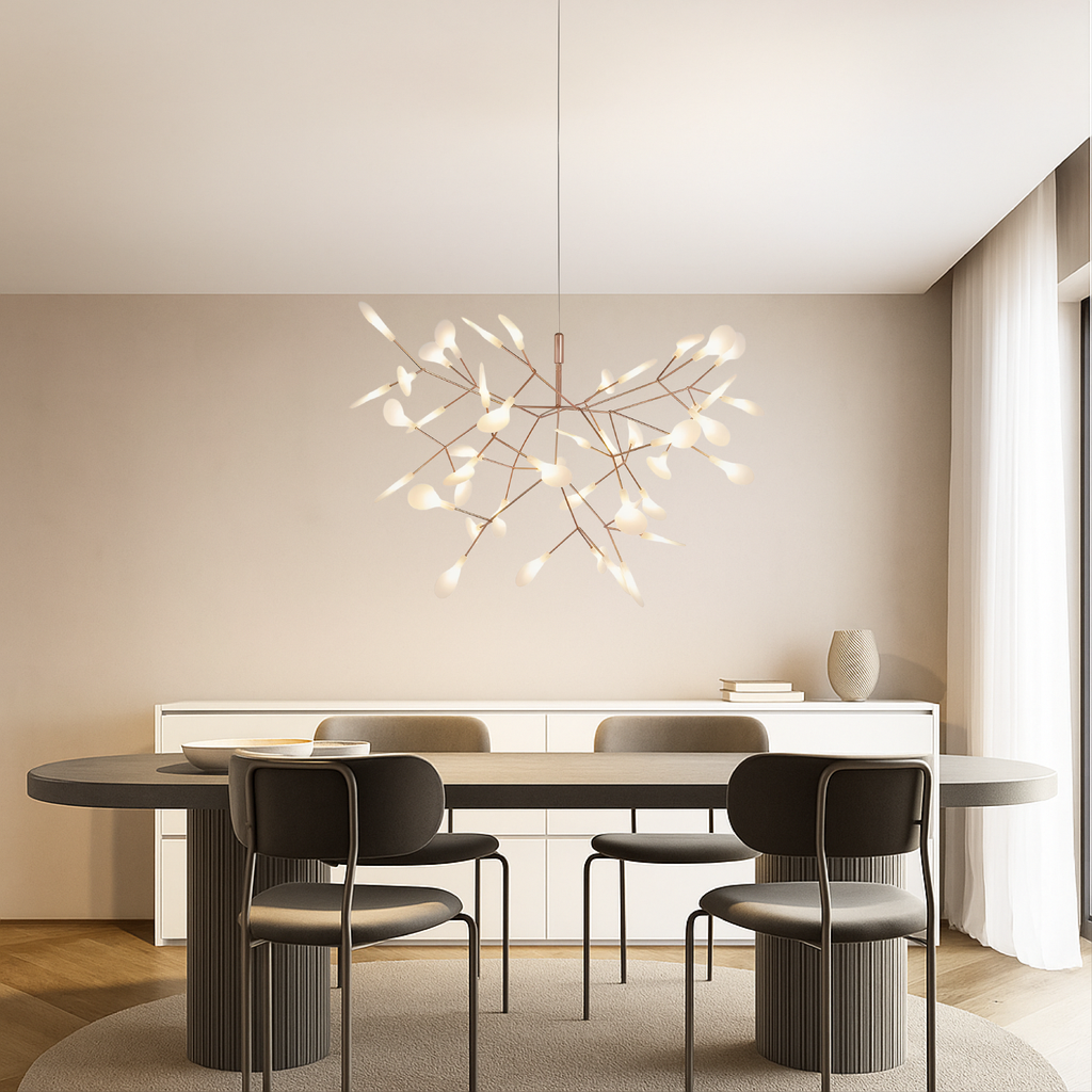 Rose Gold Firefly LED Acrylic Chandelier With Metal Branching Arms