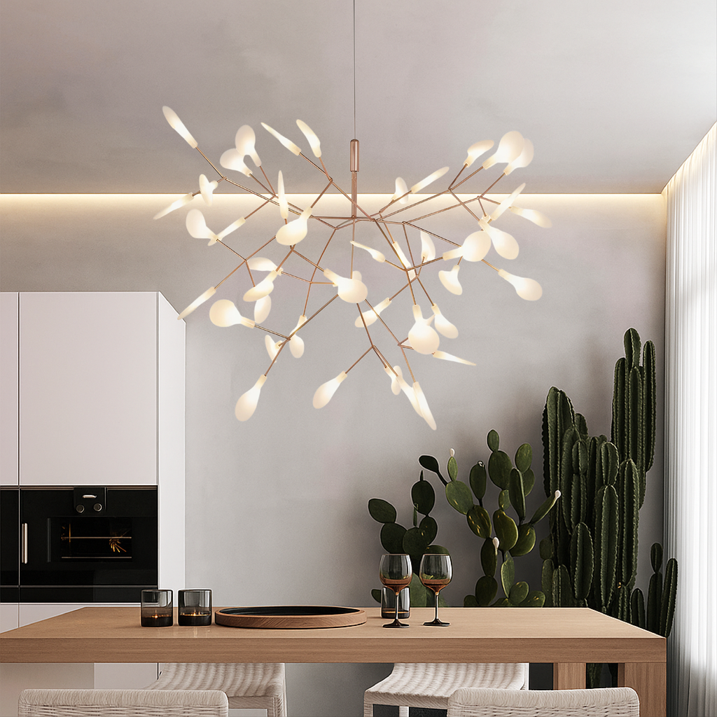 Rose Gold Firefly LED Acrylic Chandelier With Metal Branching Arms